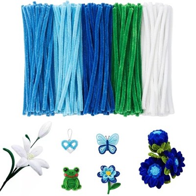 300 Stück Pfeifenreiniger Blumen Set, mit 5 Farben Pipe Cleaner mit 20 Grünem Bl
