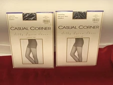 2 Casual Corner Size A Darkest Navy Control Top Sandalfoot Pantyhose Silky Lycra