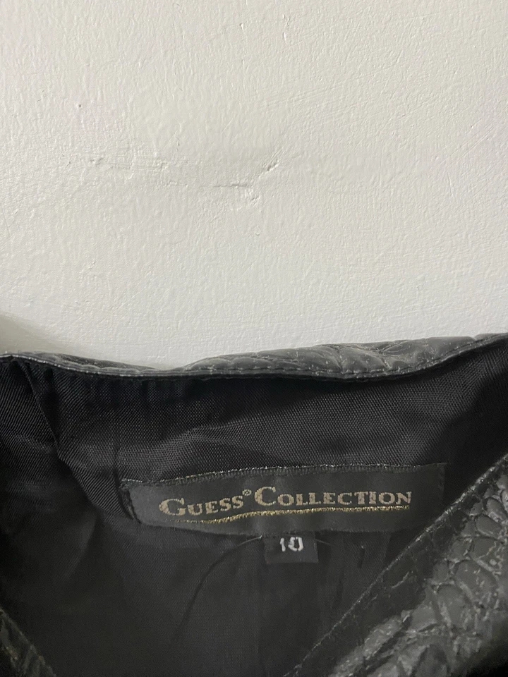 Womens VTG Guess Dress Y2K Midi Dress Faux Croc Leather McBling Trashy Black 10 - Image 4 of 4