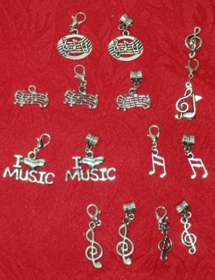 ANTIQUE SILVER MUSIC NOTES CHARMS - I LOVE MUSIC - EUROPEAN - LOBSTER CLASP - BA