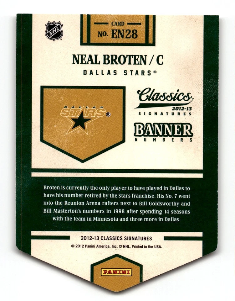 Neal Broten 2012-13 Panini Classics Signatures Banner Numbers #EN28 Dallas Stars - Image 2 of 2