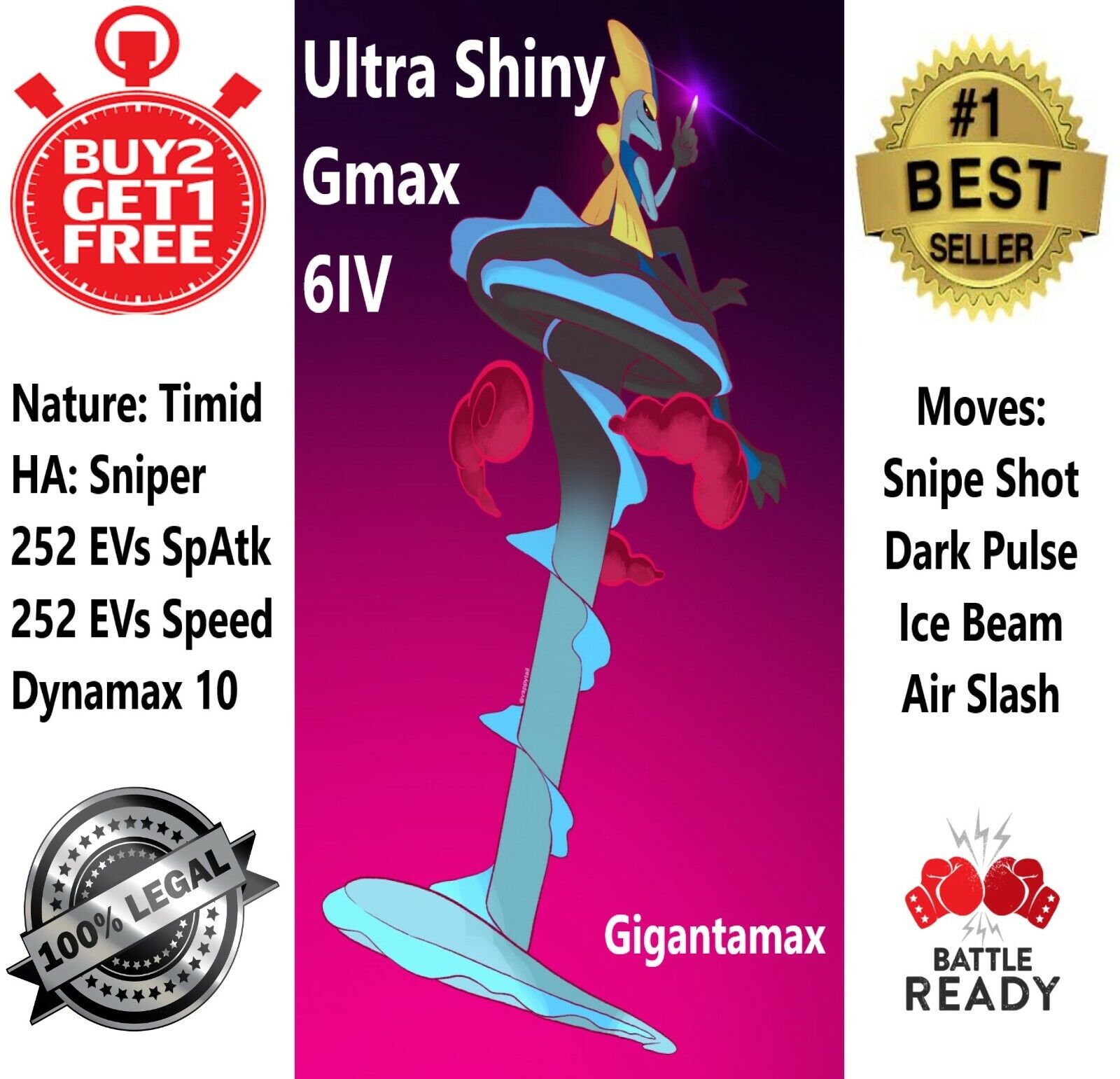 ✨6IV Ultra Shiny Gigantamax Inteleon✨ Max Ev Pokemon Sword and Shield 100%  Legal