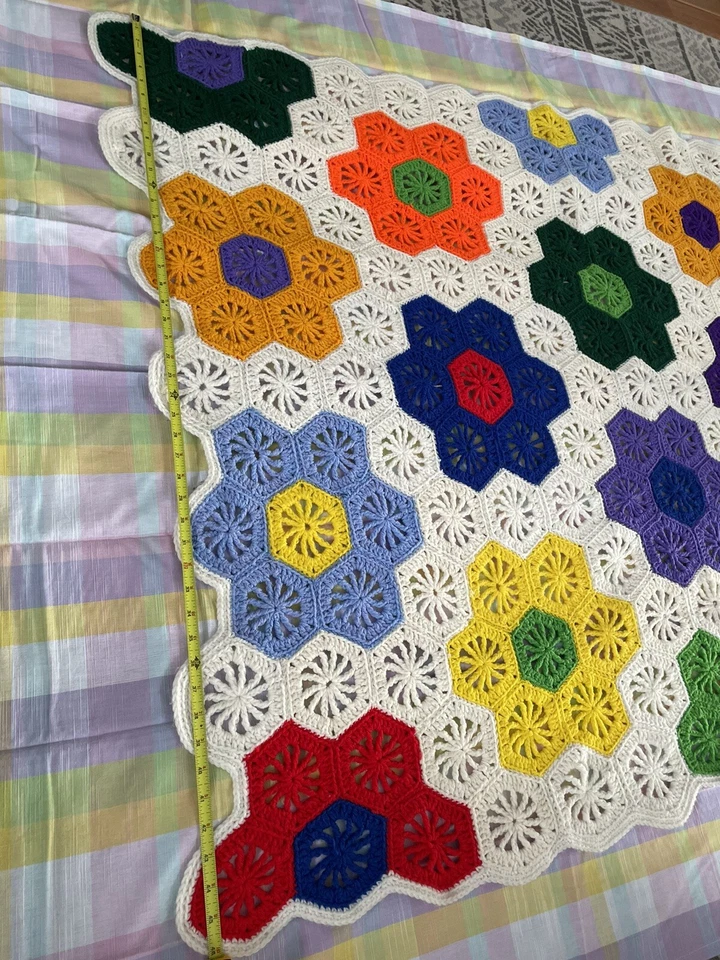 Hand crochet knit blanket/throw multi color Size 46X59” - Image 4 of 4