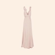 NWT $388 Reformation Peppermint Dress Champagne V Ruffle Wrap Long Gown Medium