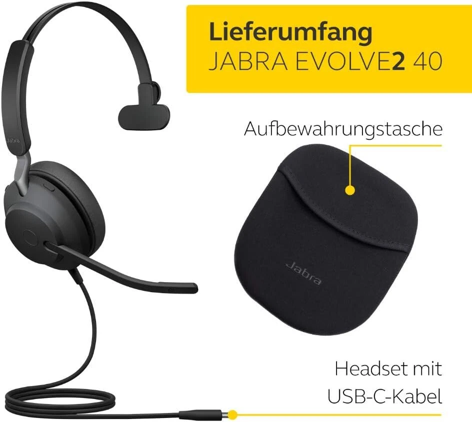 Jabra Evolve2 40 MS Mono USB-C PC Headset – Noise Cancelling - 24089-899-899 - Bild 2 von 4