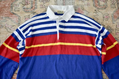 Vintage 80er 90er L.L. Bean blau & rot Baumwolle Polo Rugby Shirt Top Made in USA XL - Bild 2 von 6
