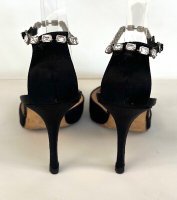 Sandales à Talons Manolo Blahnik - Bride Cheville, Satin Noir, Pierres - Taille 41.5 - Neuf (sans Boîte)
