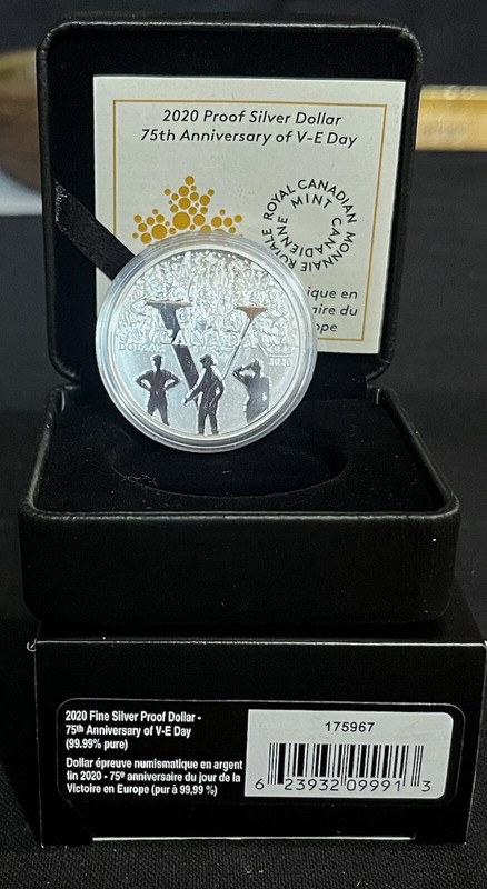 2020 CANADA $1 SILVER 99.99% FROSTED PROOF 75th ANNIV. OF V-E DAY +BOX/CASE/COA