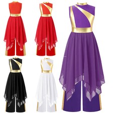 Kids Girls Robe Modern Tunics Dance Dress With Pants Choir Overlay Performance