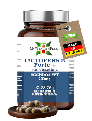 MyVitalityPlus Lactoferrin Forte 200mg Laktoferrin + 80mg Vitamin C | 60 Kapseln