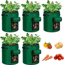 VIVOSUN 5-Pack 7Gallon Potato Grow Bags Fabric Pots w/ Handle and Roll-up Window