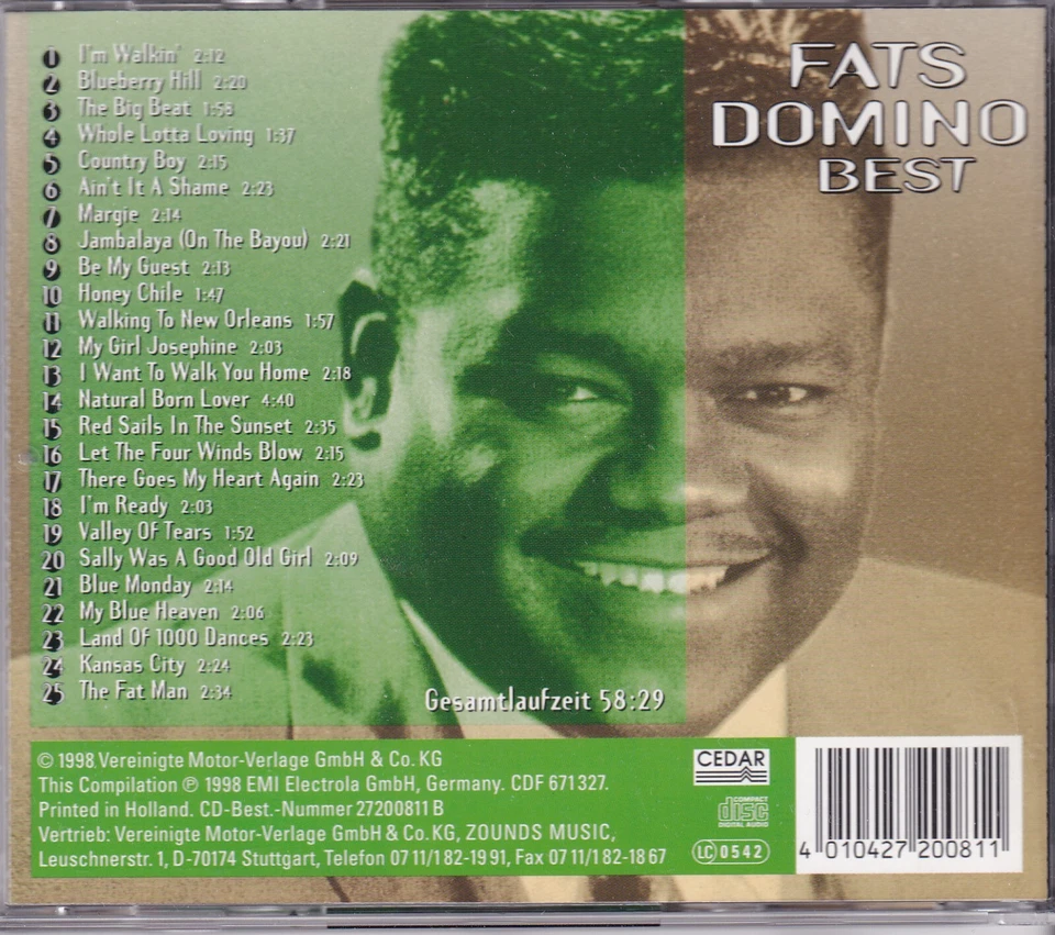 ZOUNDS - FATS DOMINO - Blueberry Hill - Best - rare audiophile CD 1998 dig. rem. - Bild 2 von 2
