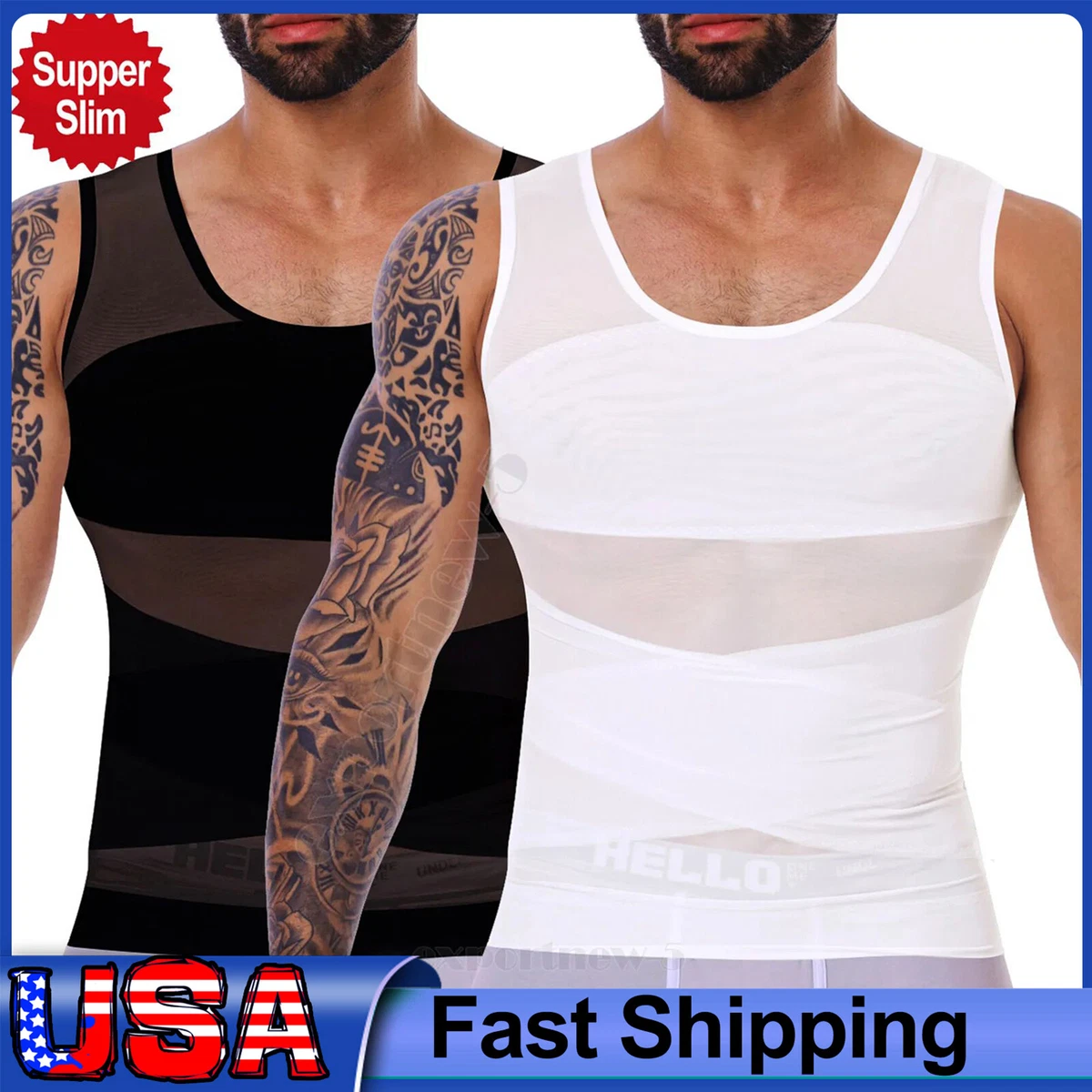 MENS SLIMMING BODY SHAPER BELLY CHEST COMPRESSION VEST GIRDLE 