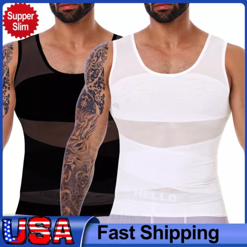 MENS SLIMMING BODY SHAPER BELLY CHEST COMPRESSION VEST GIRDLE SHIRT TANK TOP - Picture 1 of 29