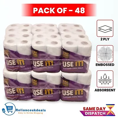 USEIT / ZAPPIT 48 X Kitchen Rolls Paper Towel 2ply Embossed Hand Wipes Strong White Tissue Roll