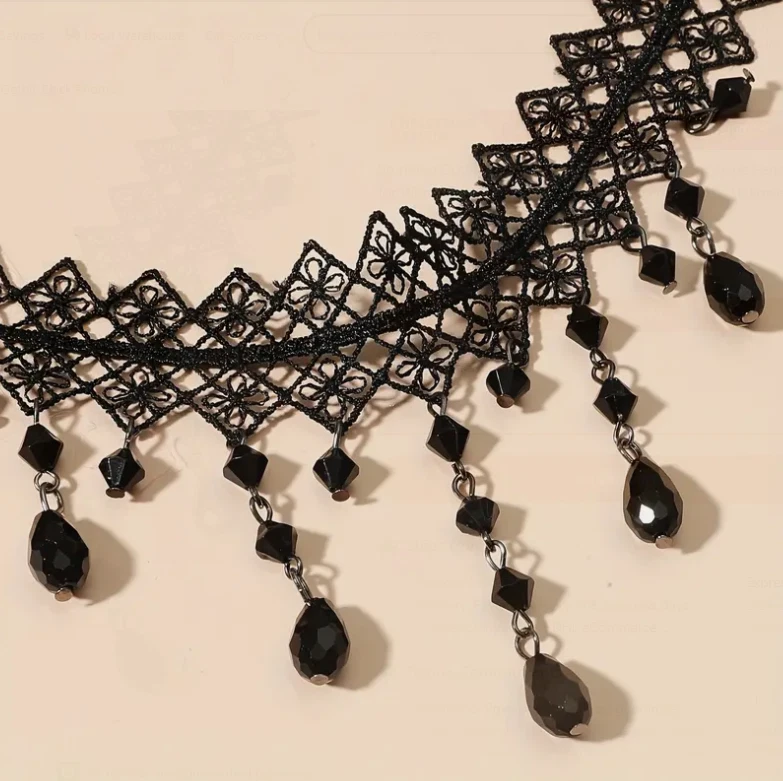 Gargantilla de Encaje Negro Gota de Agua Colgante Collar Ajustable Gótico Elegante Sexy 2 Foto 2 de 3