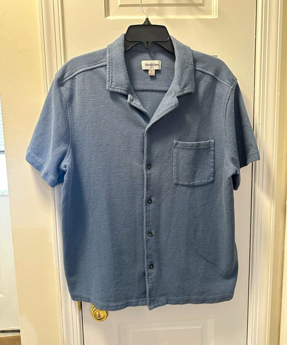 Goodfellow & Co Men's L Blue Spread Collar Short Sleeve Button-Up Pockets