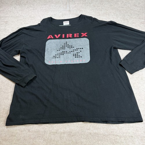 Avirex Shirt 2XL Black Long Sleeve Made in USA Y2K Logo Vintage