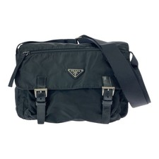 Prada Nylon Tessuto Triangle Logo Shoulder Bag Women Black One Size 671317