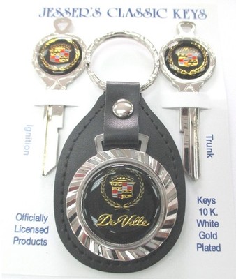 Black Cadillac Crest DeVille Keys B48A/B49B  Royal Classic Chrome Black Leather