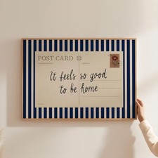 Vintage Striped Postcard Poster, Cozy Home Quote Wall Art, Retro Room Decor