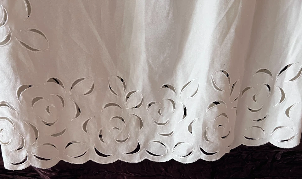 Falda Dana Buchman seda/lino recortes láser abertura lateral marfil talla 12 pequeña Foto 3 de 4