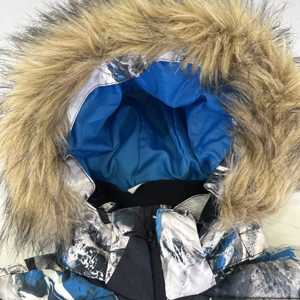 Jaqueta de neve Quiksilver meninos crianças ousadas capuz ajustável esqui pele sintética azul preta - Imagem 3 de 4