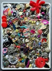 BIG Vtg -Mod Costume Jewelry CRAFT LOT Rhinestone Cabs Charms Design Jewel Tree