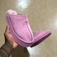 UGG Disquette Pink Suede Platform Slipper Shearling Slides Womens Size 8