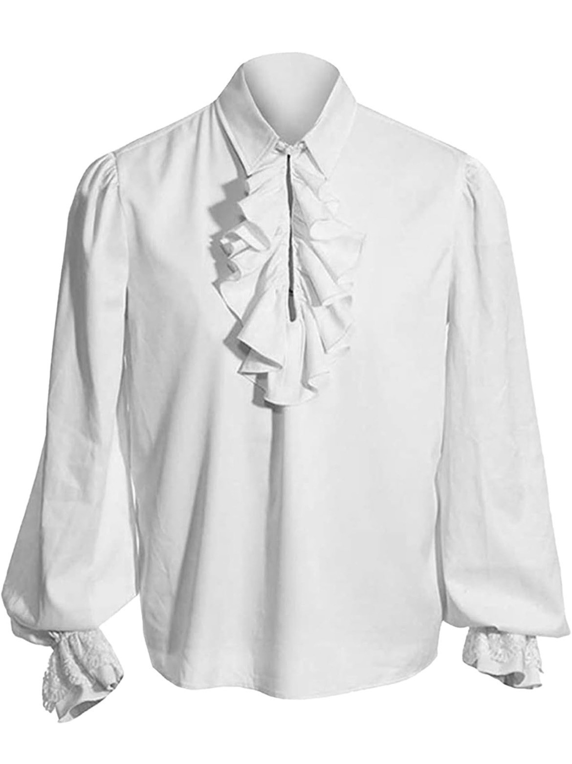 YAOHUOLE Hombre Camisa Pirata Medieval Volantes Renacimiento Disfraz Blanco M