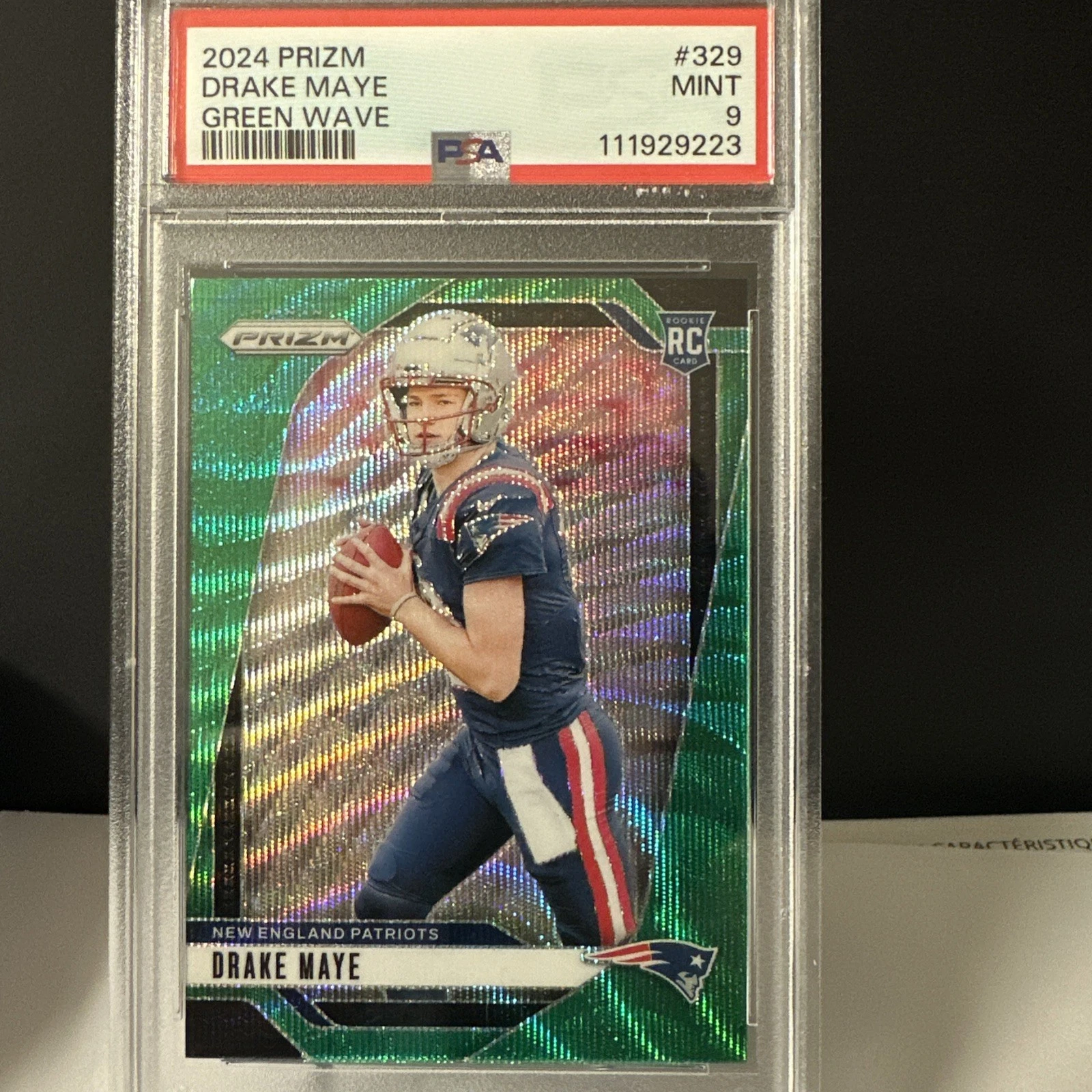 Deal for 2024 Panini Prizm Drake Maye #329 Green Wave Prizm (RC) PSA 9