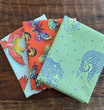 3 Fat Quarters Bundle Free Spirit Tula Pink "Daydreamer" Butterflies Jaguars