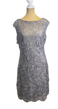 Lauren Ralph Lauren Woman's Dress Size 10 Grey Floral Lace Event Wedding Party