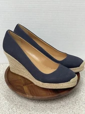 J. Crew Seville Espadrille Women's Size 9 Slip On Wedge Heel Navy Blue Preppy