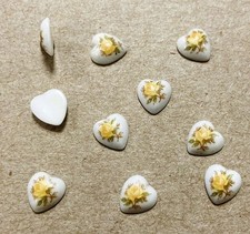 12 Vintage Japan Glass Yellow Rose 7.5mm. White Heart Cameo Cabochons 466