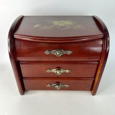 Vintage Wooden Chest Of Drawers Style Jewellery Box  Music Box Mirrored Floral