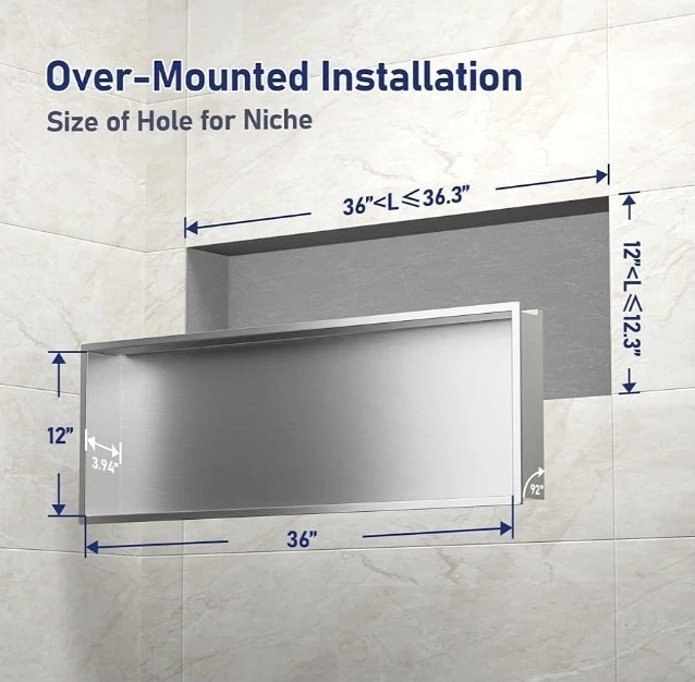 Estante de ducha empotrado de acero inoxidable cepillado de 36" X 12" para nicho de ducha LED  Foto 3 de 4