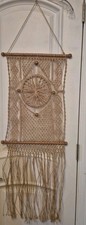 Vintage Large Jute Cord Retro Macrame Wall Hanging Weaving 38 x 15" Rustic Boho