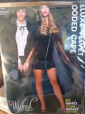 Schwarz Gothic Samt Cape Umhang mit Kapuze Verräter Halloween Kostüm 