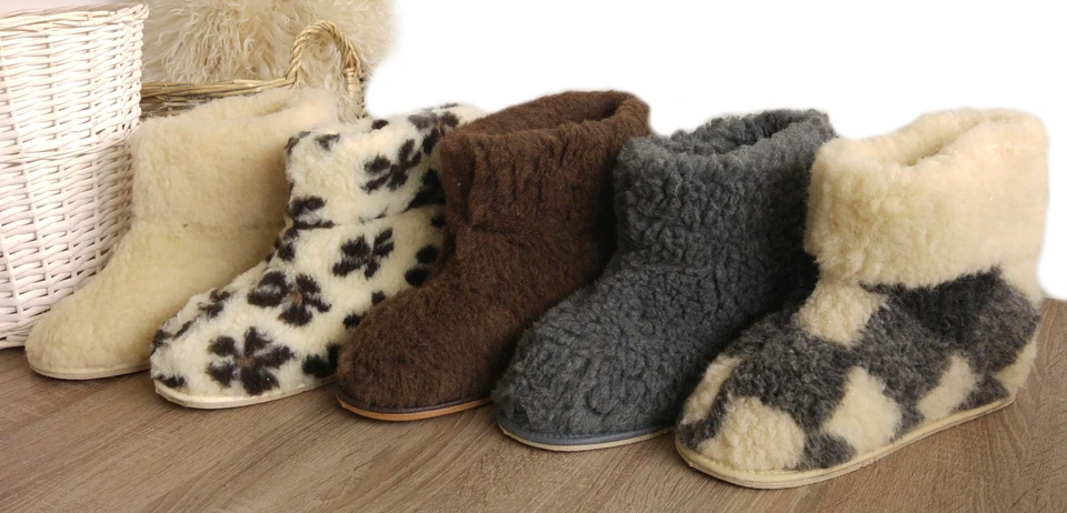 New Women's Men's 100% Sheep  Wool Boot-Style Snug Sheepskin Slippers hard sole - image 2 of 2