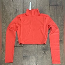 Women's Mock Neck Long Sleeve Crop Top in Cherry Blossom by Susana Monaco, Small