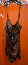 Pretty Little Thing Chocolate Satin Ring Cut Out Bodycon Dress, Size 10, New,B19