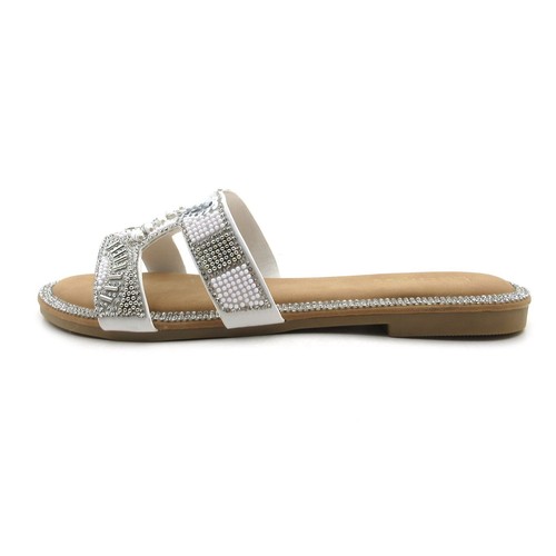 Women's Beaded Sandals Sequin Embellished Slides Rhinestone Flat Summer Slippers - Picture 28 of 32