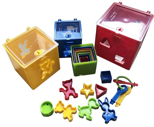 GOWI Lock Box PYRAMID Stacking Shape sorter LOCK BOXES Keys & BLOCKS 19 Pcs TOY - Picture 6 of 6