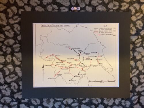 Vintage Historical Mounted Canals Waterways Map Of Yorkshire , - Picture 1 of 3