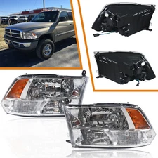 FOR 09-18 RAM 1500 2500 3500 CHROME HOUSING AMBER CORNER HEADLIGHT HEAD LAMPS