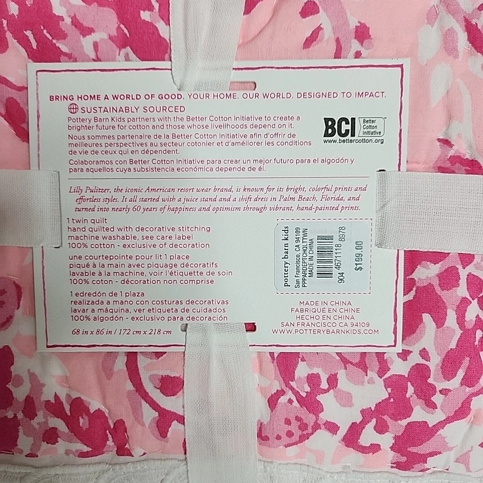 Pottery Barn Kids Lilly Pulitzer Twin Patchwork Quilt On Parade Pink Green NWT - Image 4 of 4
