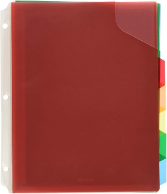 Oxford 35105 Full Pocket Plastic Tab Dividers, 5 Tab, Letter, Assorted Colors