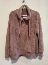 Women’s Cozy Sherpa Members Mark 1/4 Zip Pullover Pink Mauve Fuzzy Jacket Sz L