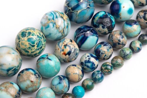 Blue Sea Sediment Imperial Jasper Beads Round Gemstone Loose Beads 4/6/8/10MM - Picture 1 of 3
